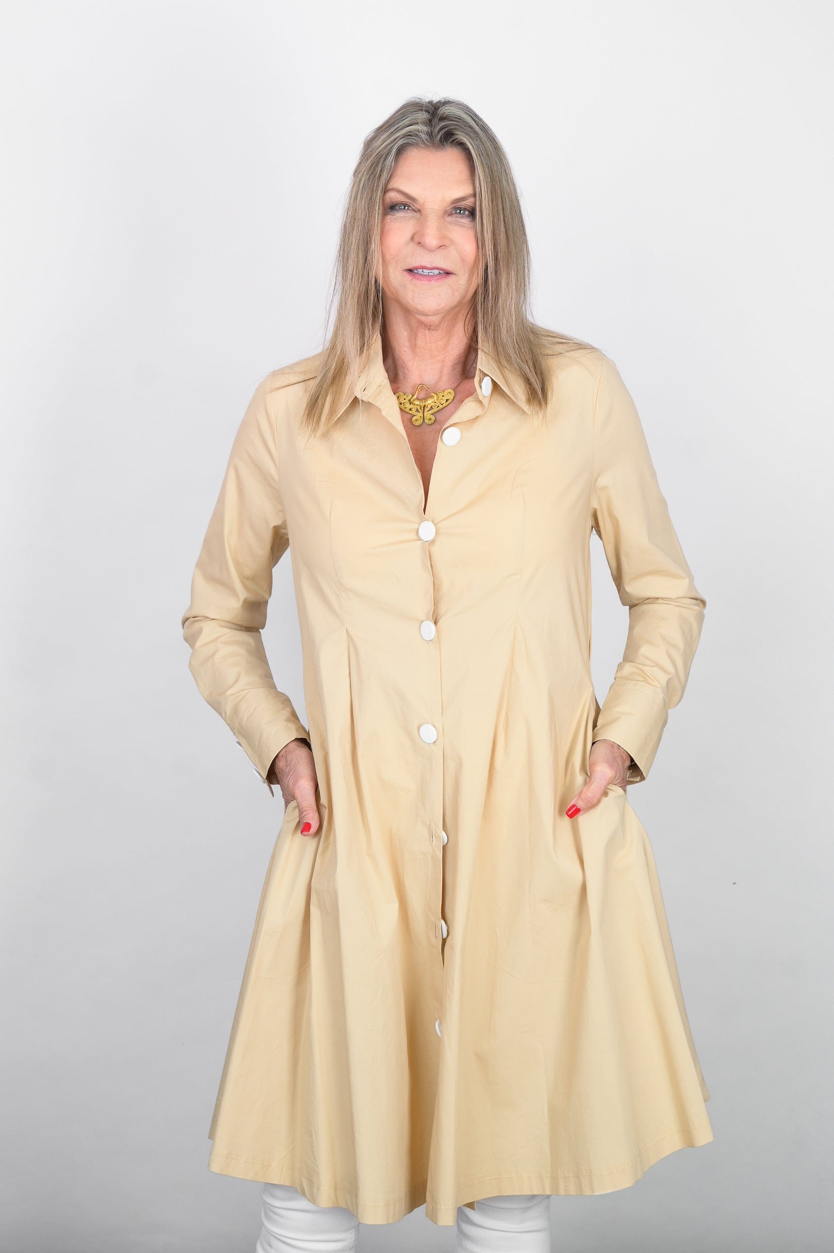 SABIA שמלת מיני כפתורים קאמל image 8