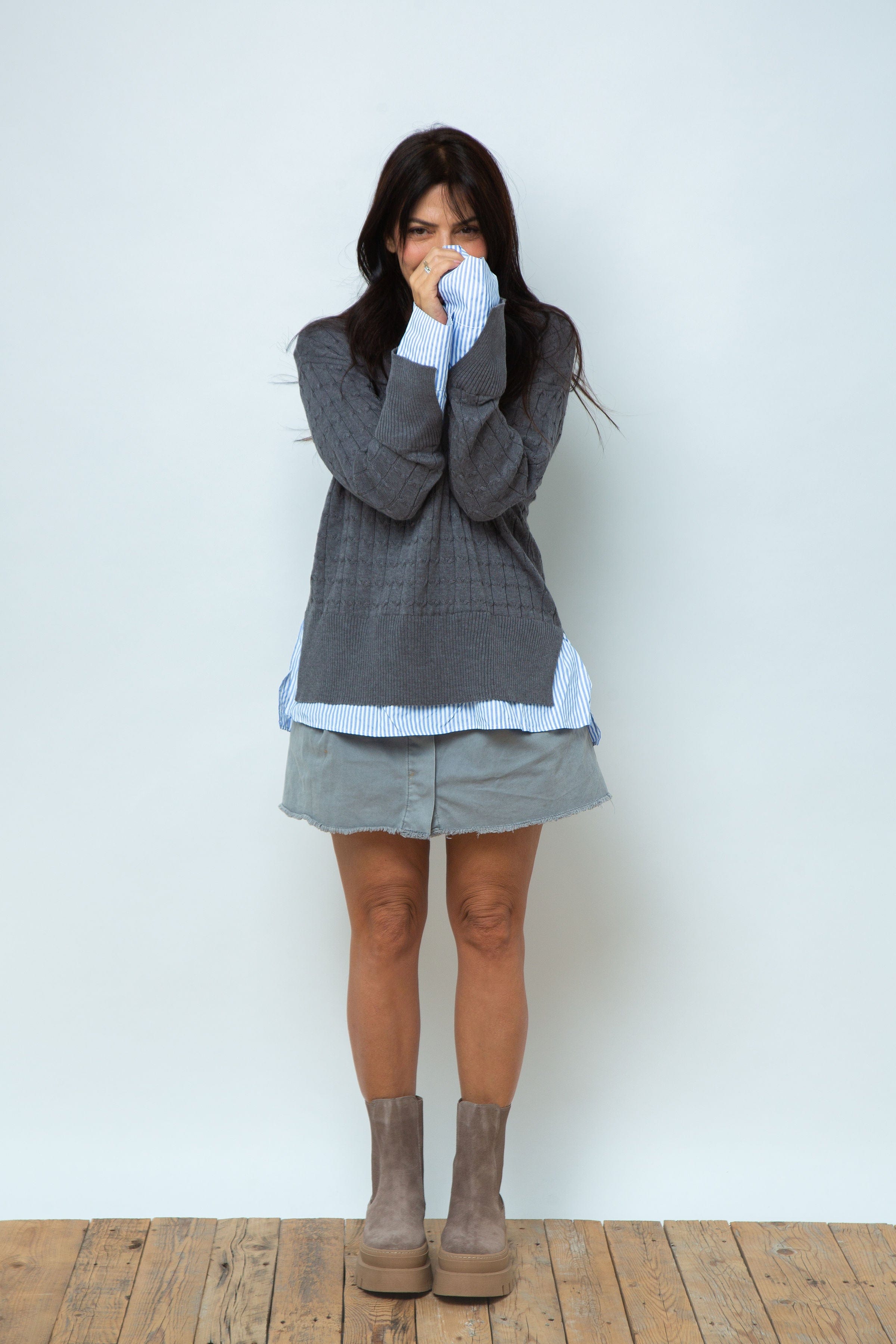 ST.MORITZ סריג צמות חולצה אפור image 3