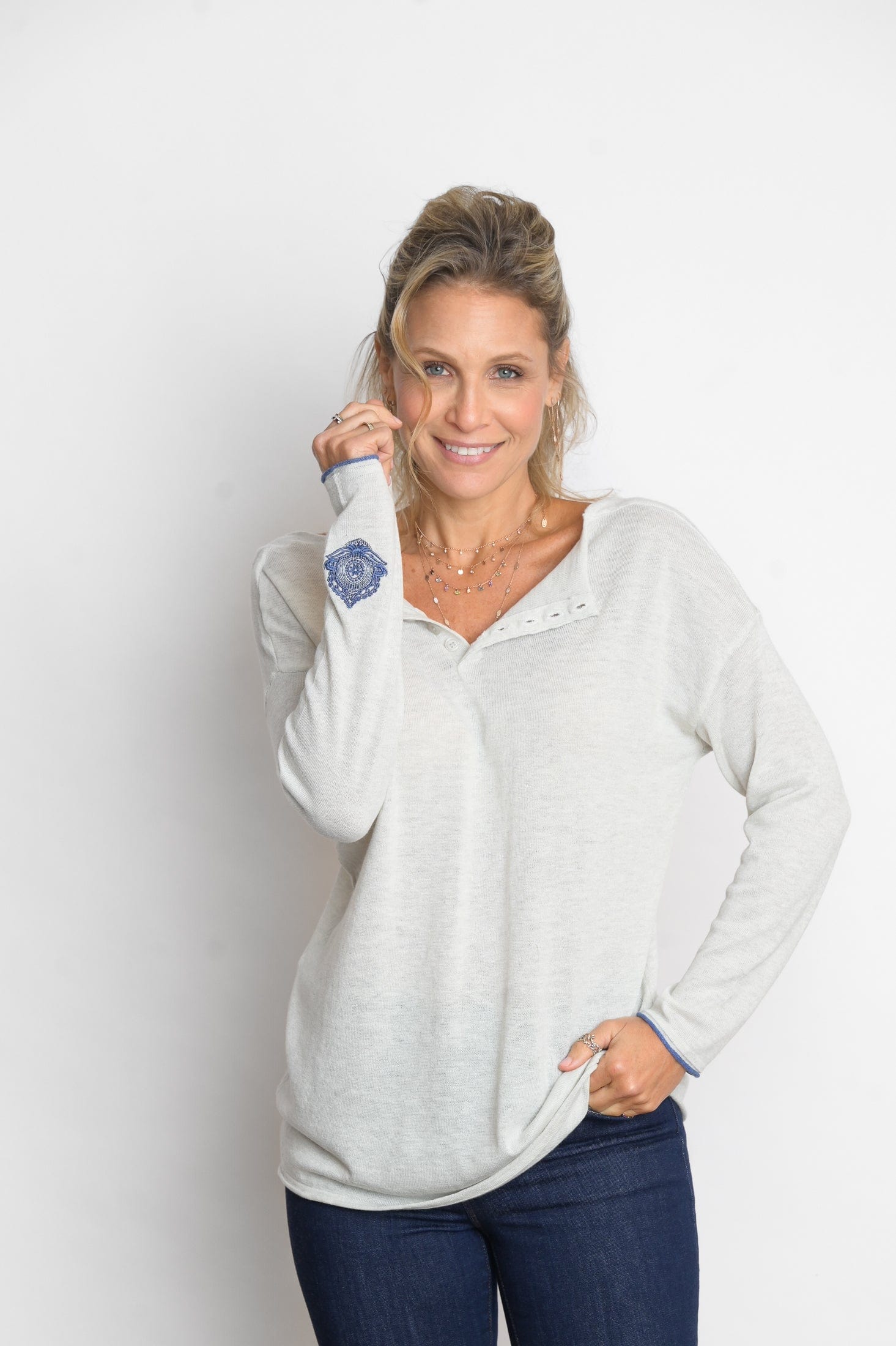 TILOS סריג כפתורים אפור לבן בהיר מלאנז׳ image 10