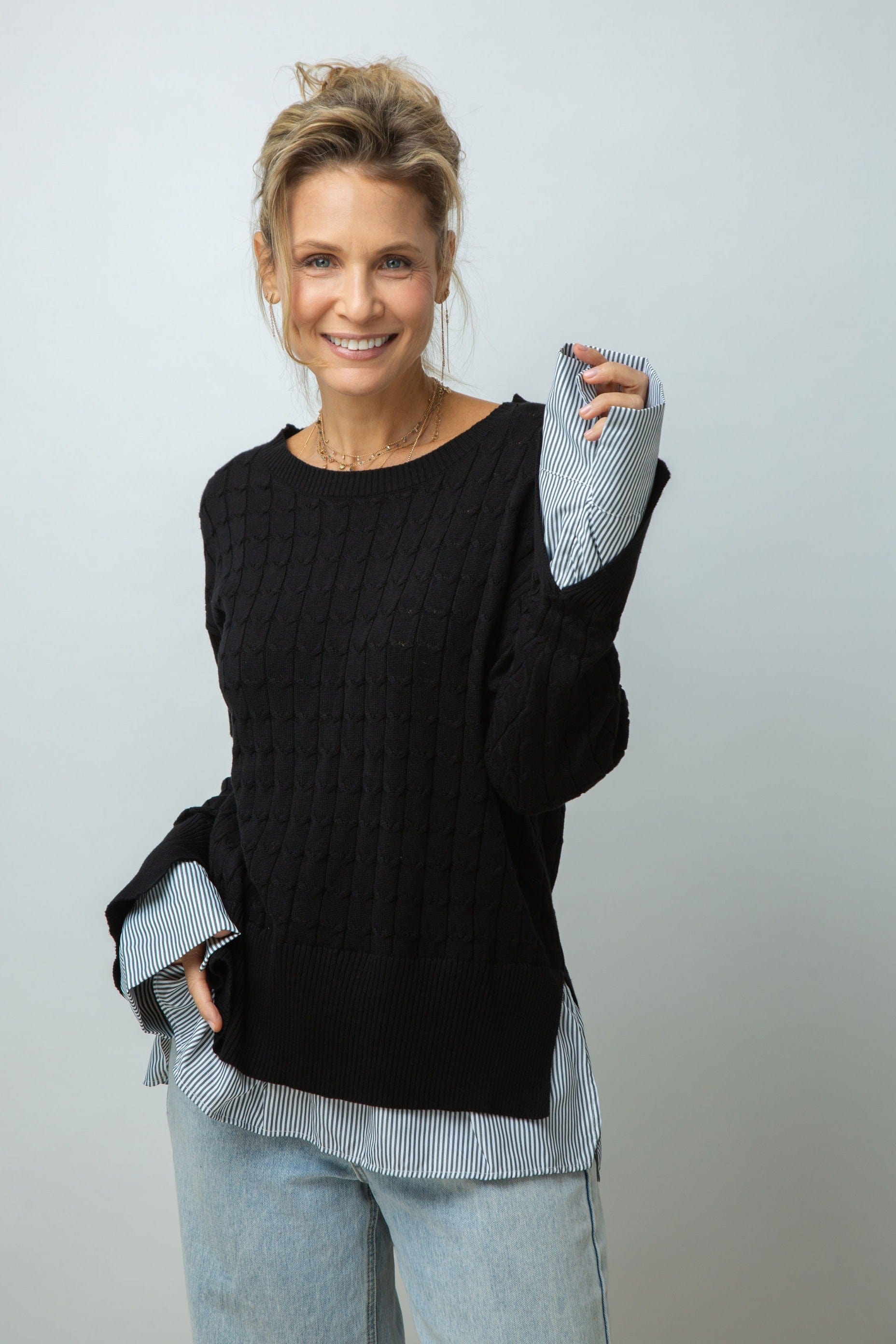 ST.MORITZ סריג צמות חולצה שחור image 0