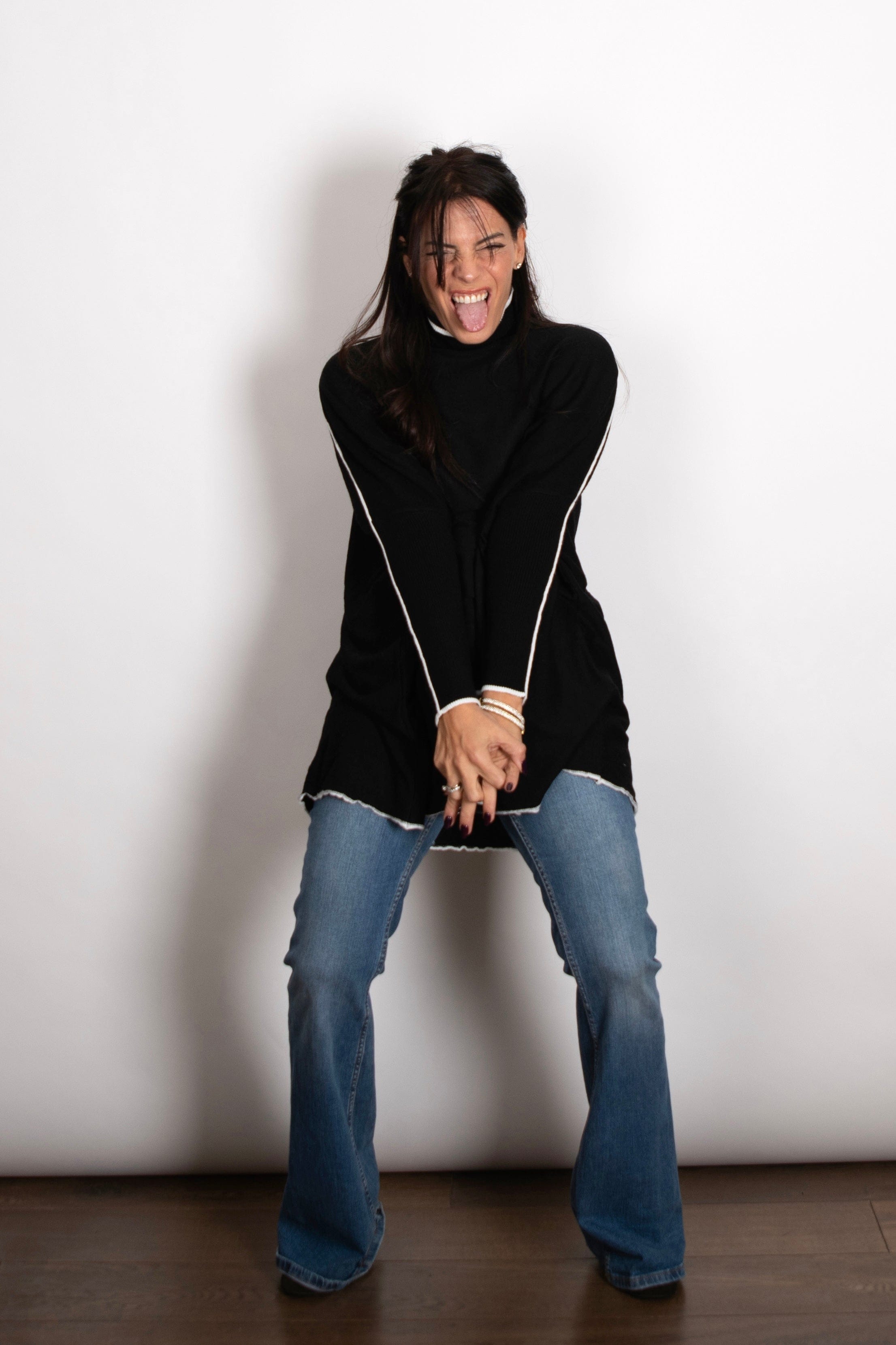 CHER סריג גולף אוברסייז שחור image 7