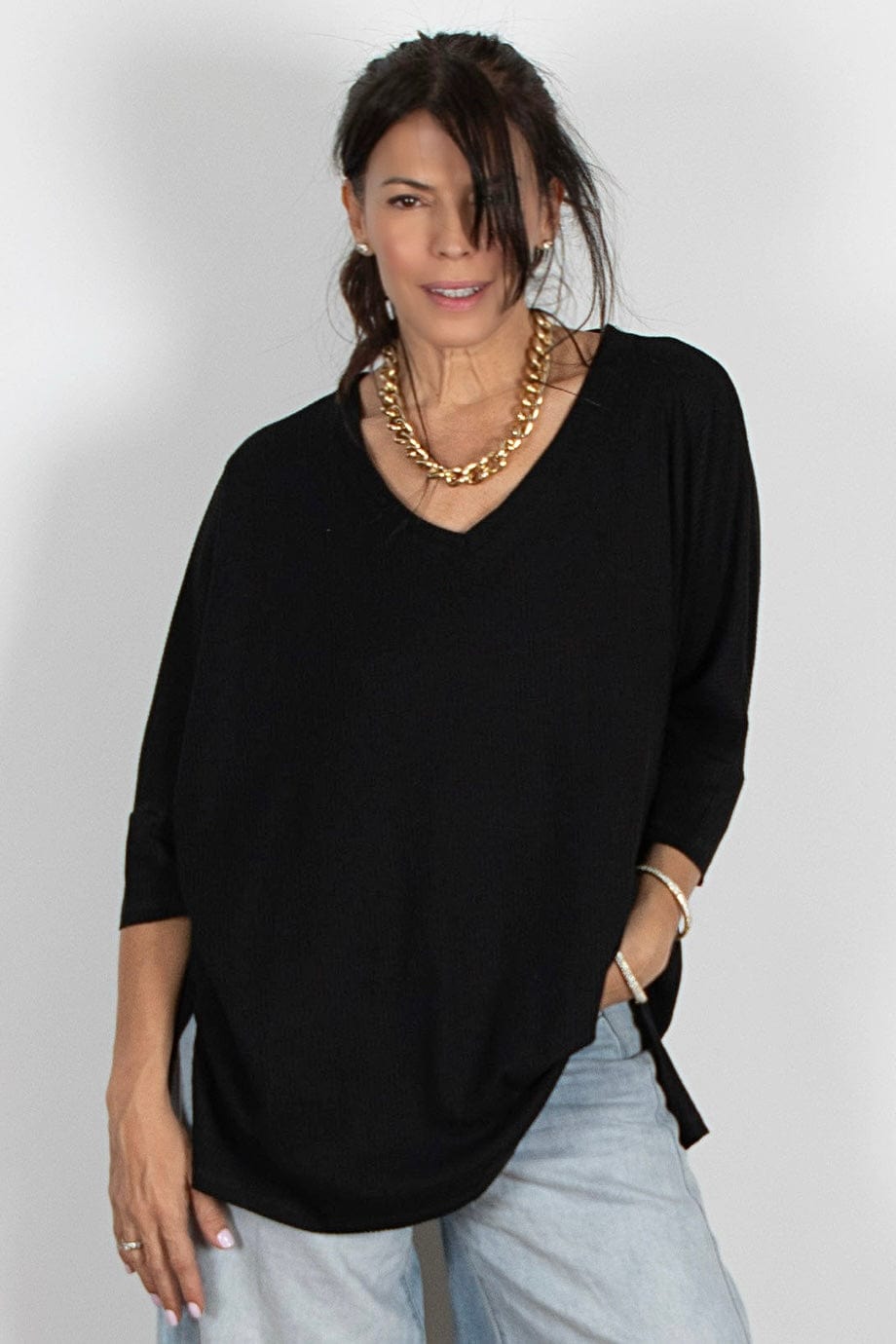 BABL חולצת אוברסייז שחורה וופל image 0