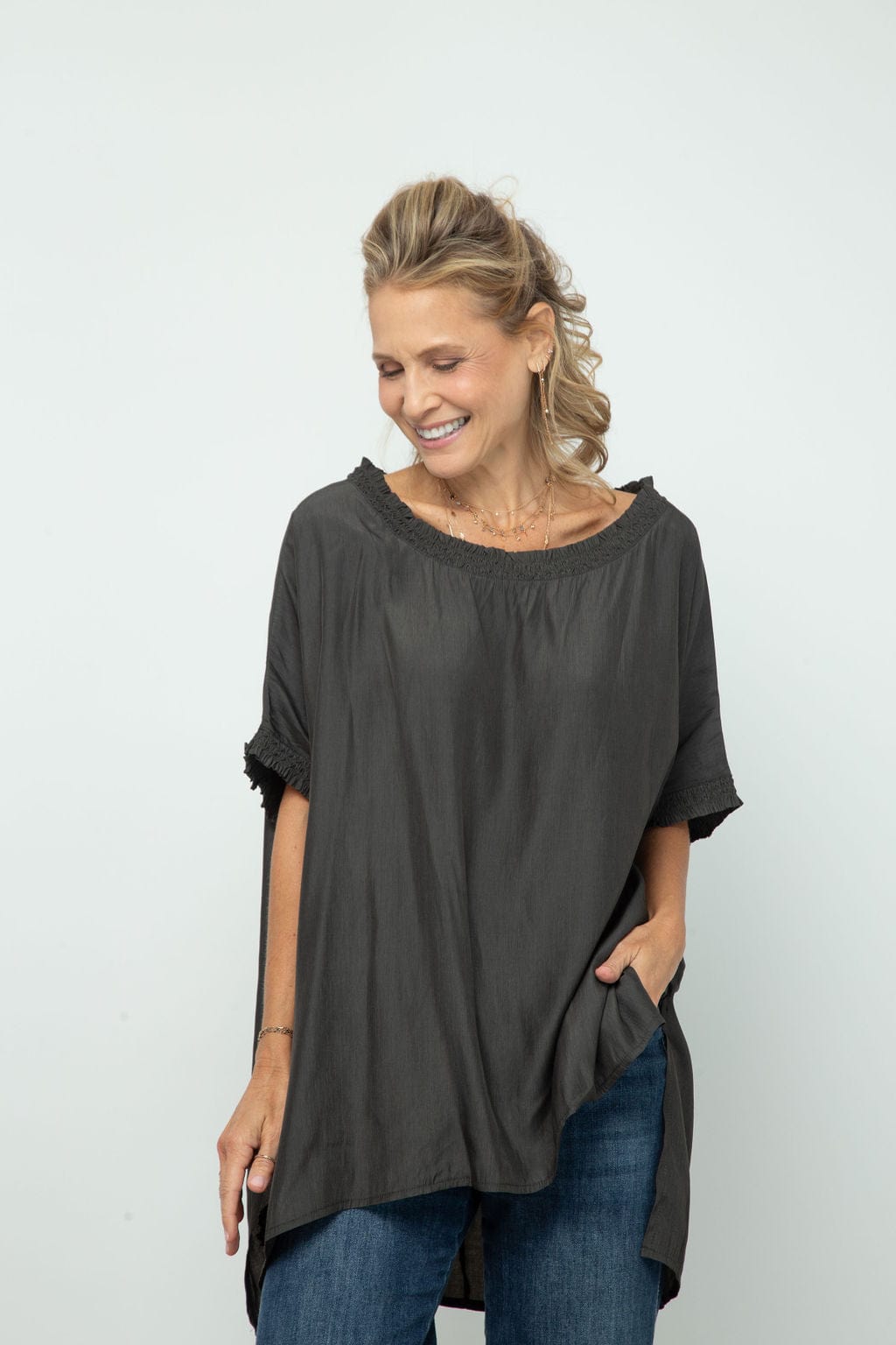 ATE NEW חולצת אוברסייז אפור זית image 2